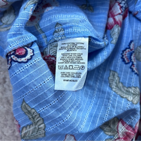 LOFT Blue Floral Blouse 100% Cotton Puff Short Sleeves Size XXL Spring Summer - Picture 4 of 9